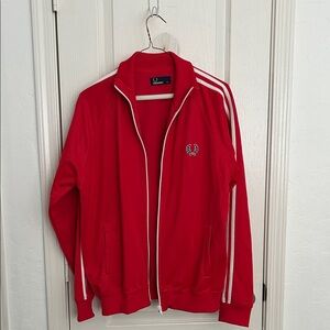 Fred Perry Red Track Jacket with White Stripes